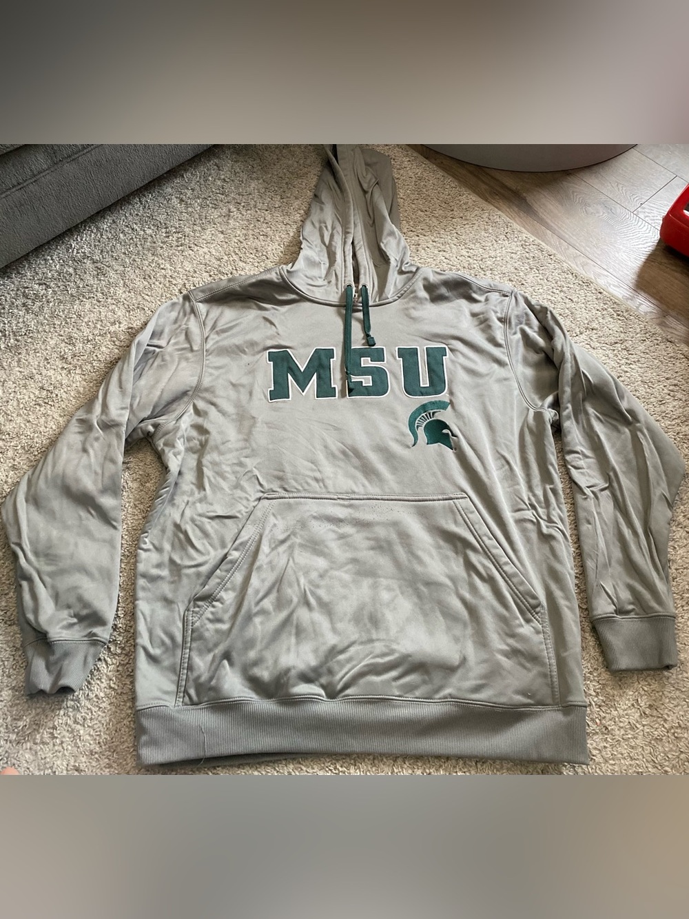MSU Men's Light Gray Pullover Hoodie with Green Logo
